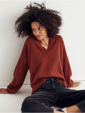 Madewell Wiltshire V-Neck Pullover Wool Blend Sweater Rust Red Size XXL